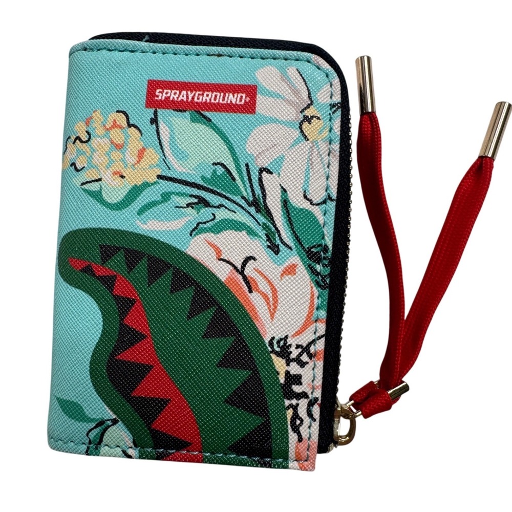 Sprayground Limited Edition Sanctuary Wallet Floral Shark Mouth Zip Multicard